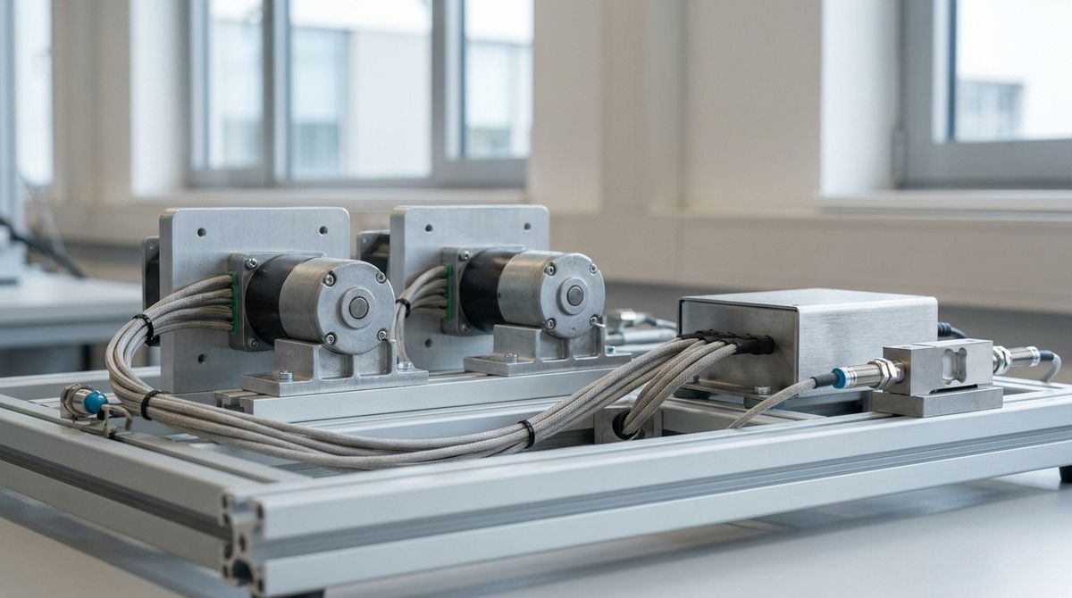 Motoren opgesteld in een aluminium testframe